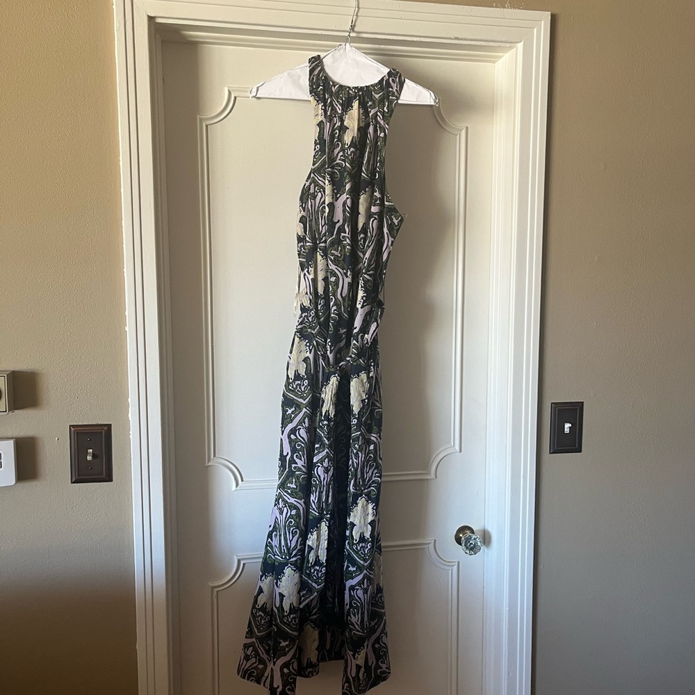 Cleobella Cream and Blue Sleeveless Halter Maxi Dress